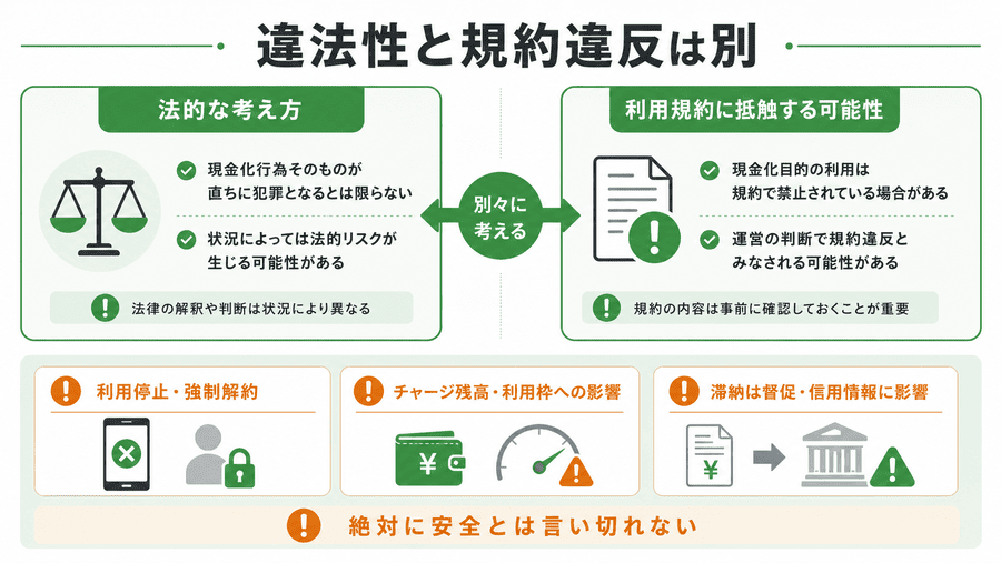 バンドルカード現金化は違法？規約上の扱いとバレた場合のリスク