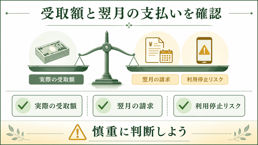 【まとめ】受取額と翌月の支払いを確認して慎重に判断しよう