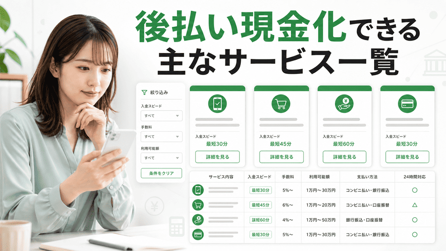 後払い現金化できる主なサービス一覧