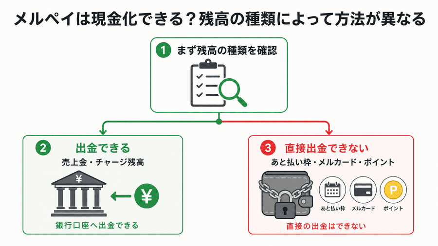 メルペイは現金化できる?残高の種類によって方法が異なる