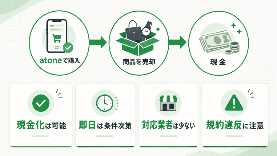 【結論】atone(アトネ)現金化は可能だが、即日は条件次第で難しい