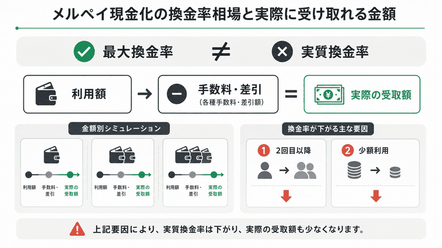 メルペイ現金化の換金率相場と実際に受け取れる金額