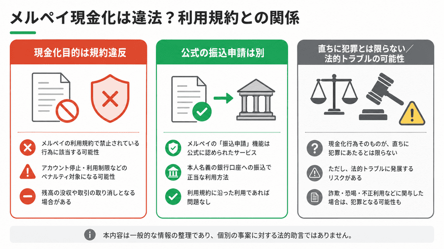 メルペイ現金化は違法?利用規約との関係