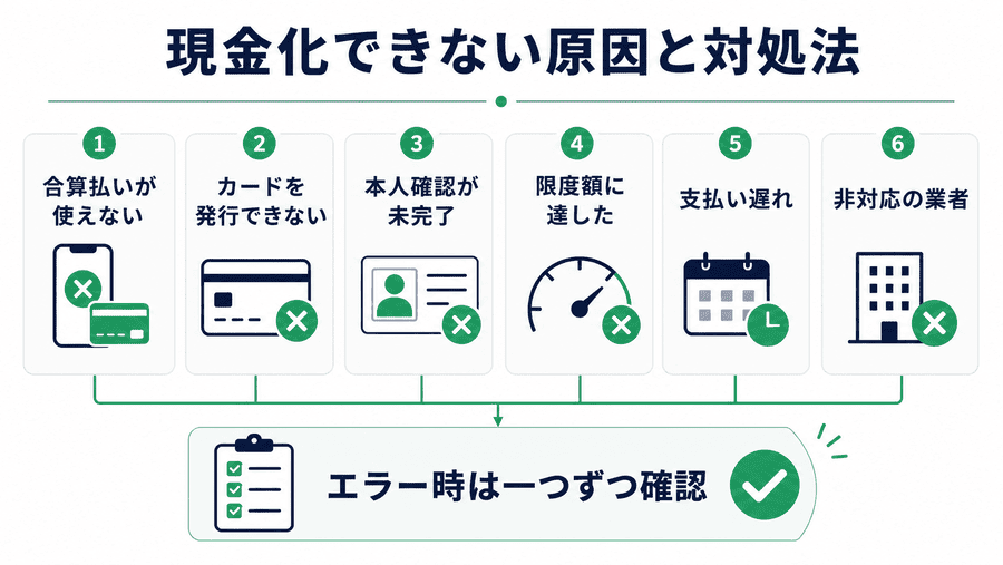 d払い現金化ができない原因と対処法
