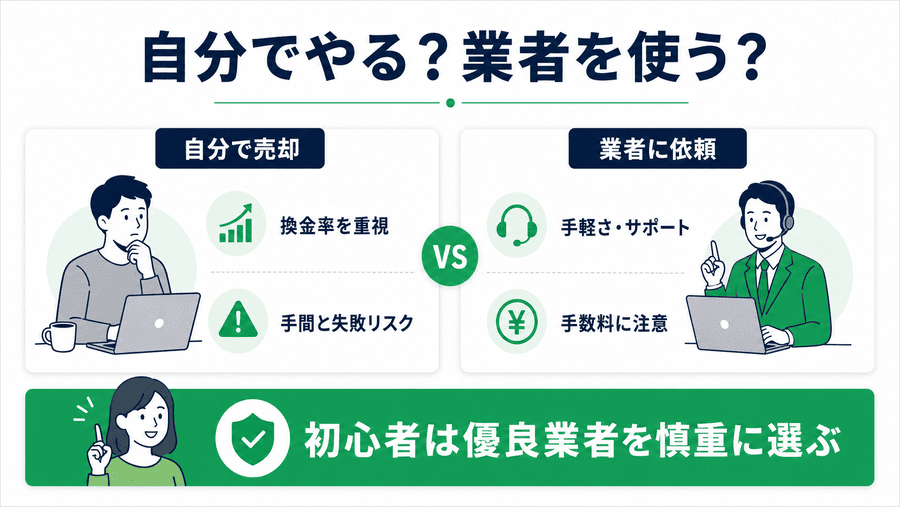 d払い現金化は自分でやるべき？業者を使うべき？