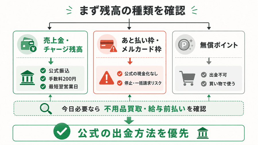【まとめ】まず残高の種類を確認し、公式の出金方法を優先しよう